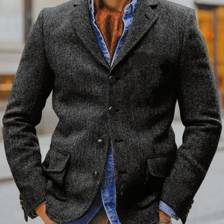 The Tyrol Men’s Retro Slim Fit Herringbone Tweed Blazer