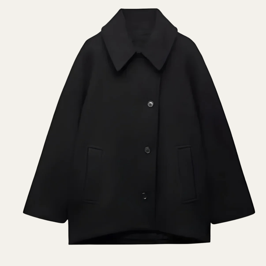 Women's Oversized Wool Blend Jacket – Casual Button Front Short Coat
