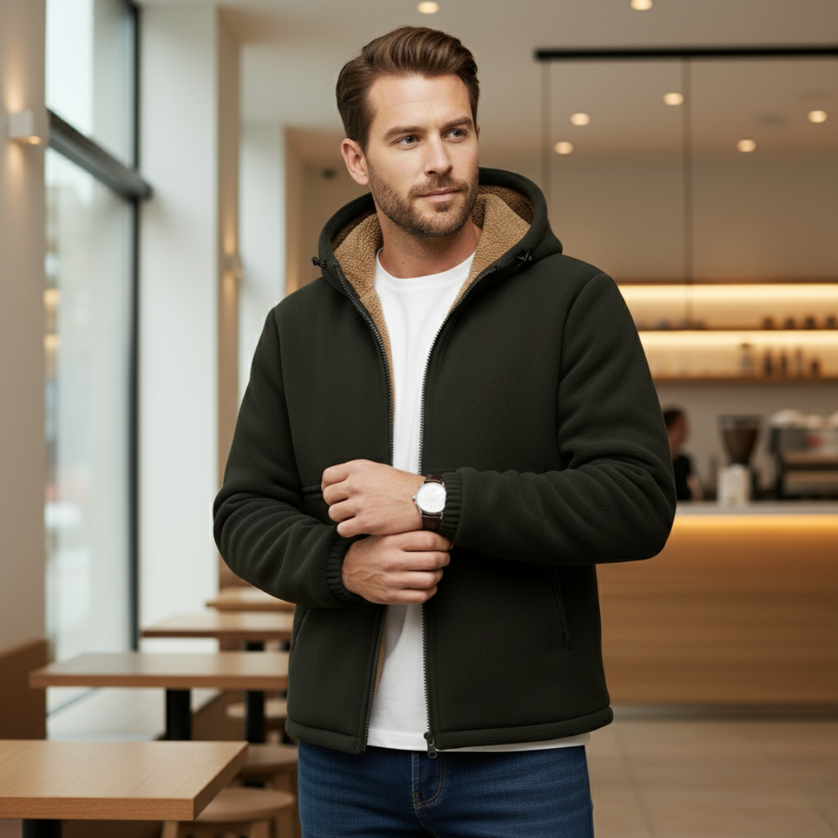 The Hearthstone Men’s Fleece Lined Warm Hooded Jacket