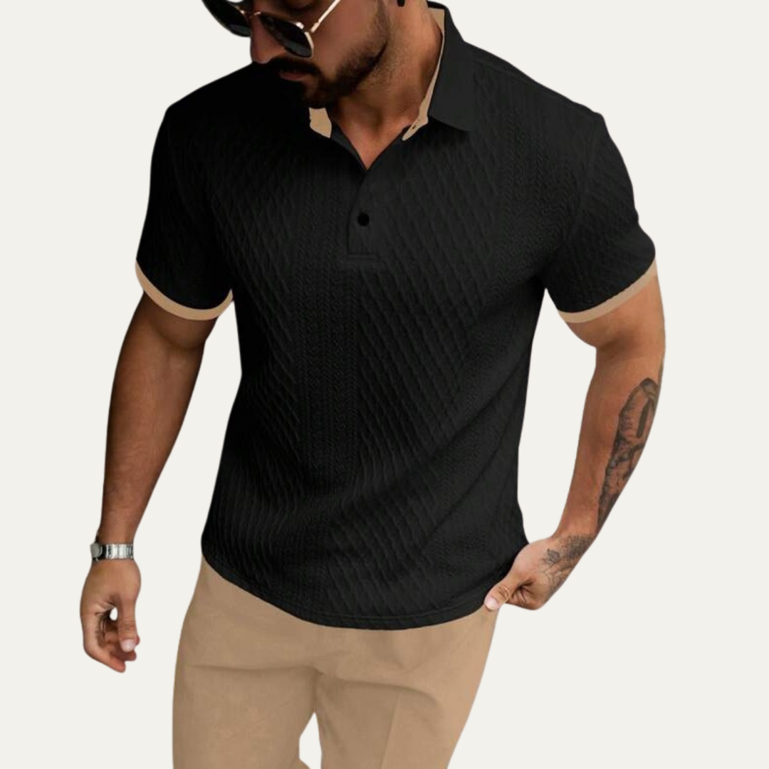 The Cedarcrest Park Men’s Elegant Textured Polo Shirt with Contrast Collar