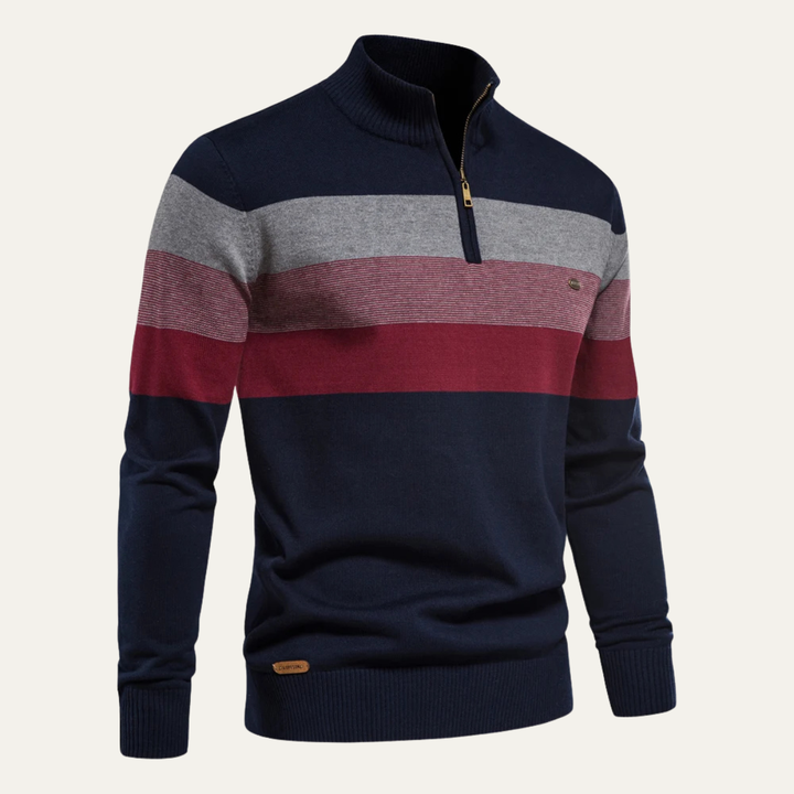 The Terracina Men’s Patchwork Zip Mock Neck Sweater