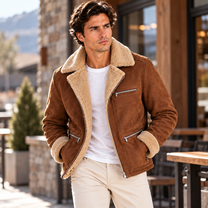 Men's Sherpa Lined Suede Jacket Brown
