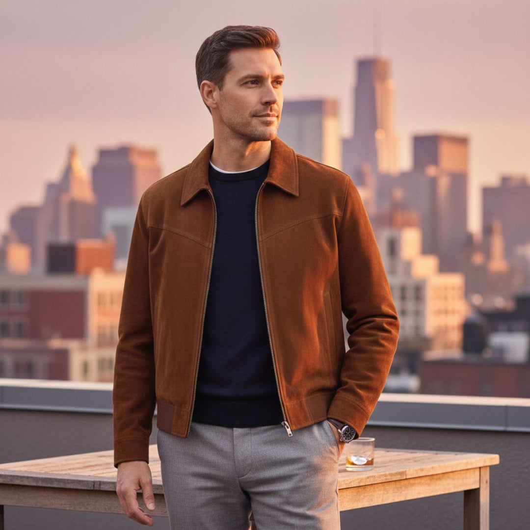The Madrid Suede Leather Jacket – Men’s Classic Bomber Style