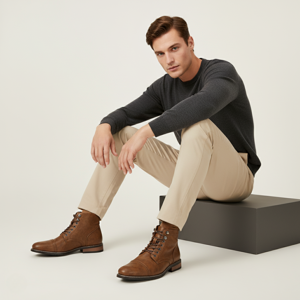 The Porto Cervo Men’s Durable Leather Lace Up Ankle Boots