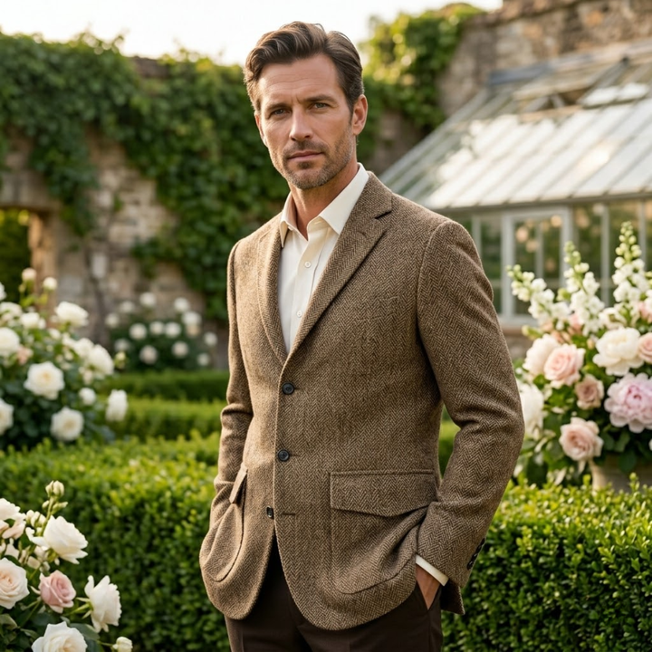 The Soveria Men’s Single Breasted Herringbone Tweed Blazer - Wedding Guest