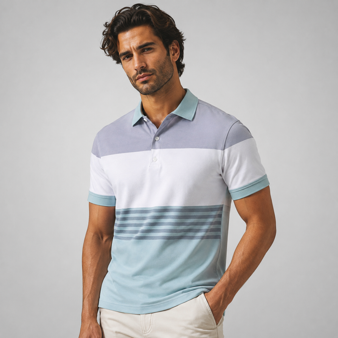 The Bergamo Men’s Casual Color Block Summer Polo Shirt