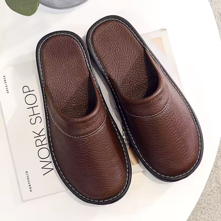 The Malvern Men's Leather House Shoes Slip On Clogs