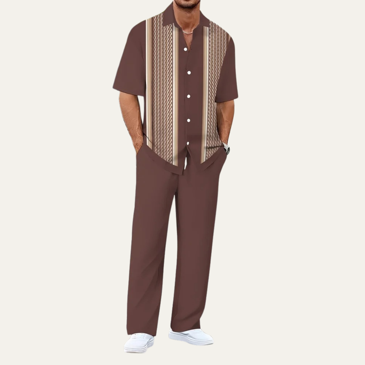 The Cortona Men’s Lightweight Striped 2 Piece Outfit Set – Shirt and Pants
