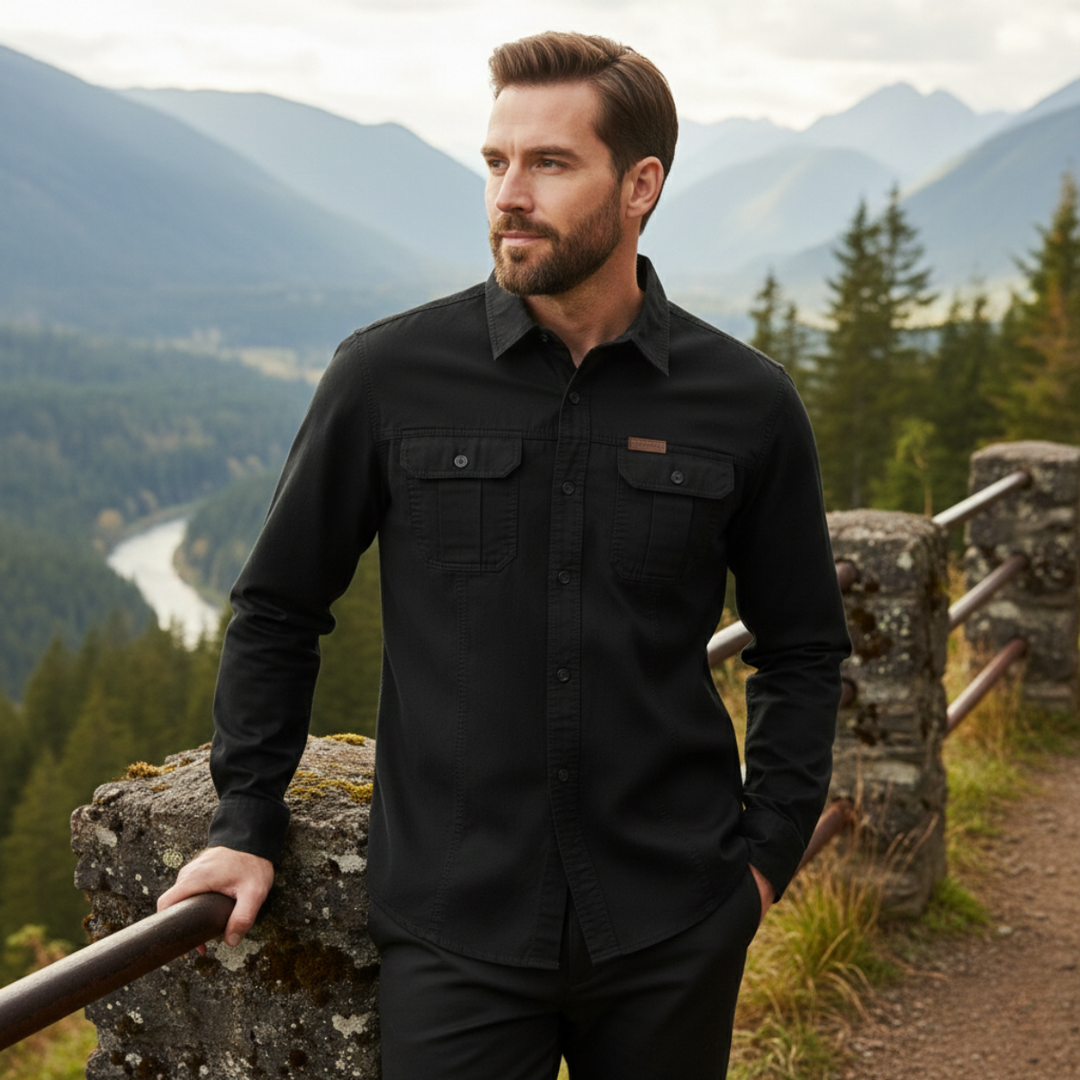 The Cedarfield Men’s Solid Color Multi Pocket Soft Cargo Shirt