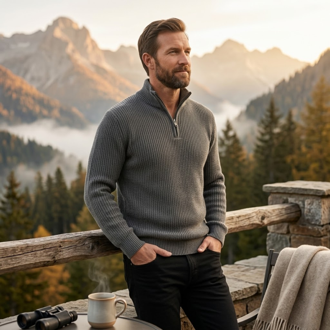 The Brighton Men's Merino Wool Sweater - Half Zip Knitted Pullover