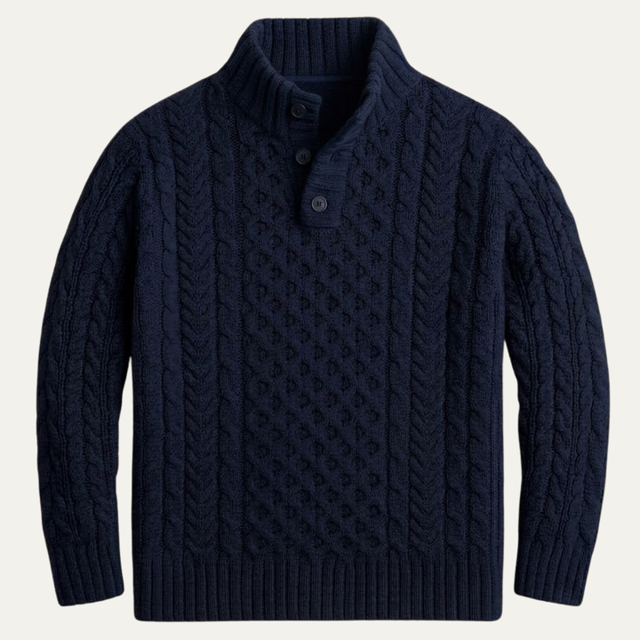 The Brighton Men’s Chunky Button Neck Knit Cable Sweater