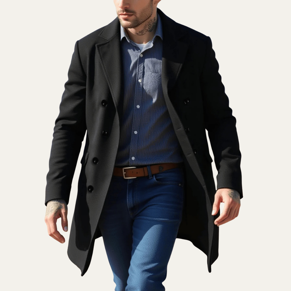 The Arezzo Men's Trendy Wool Double Breasted Long Coat