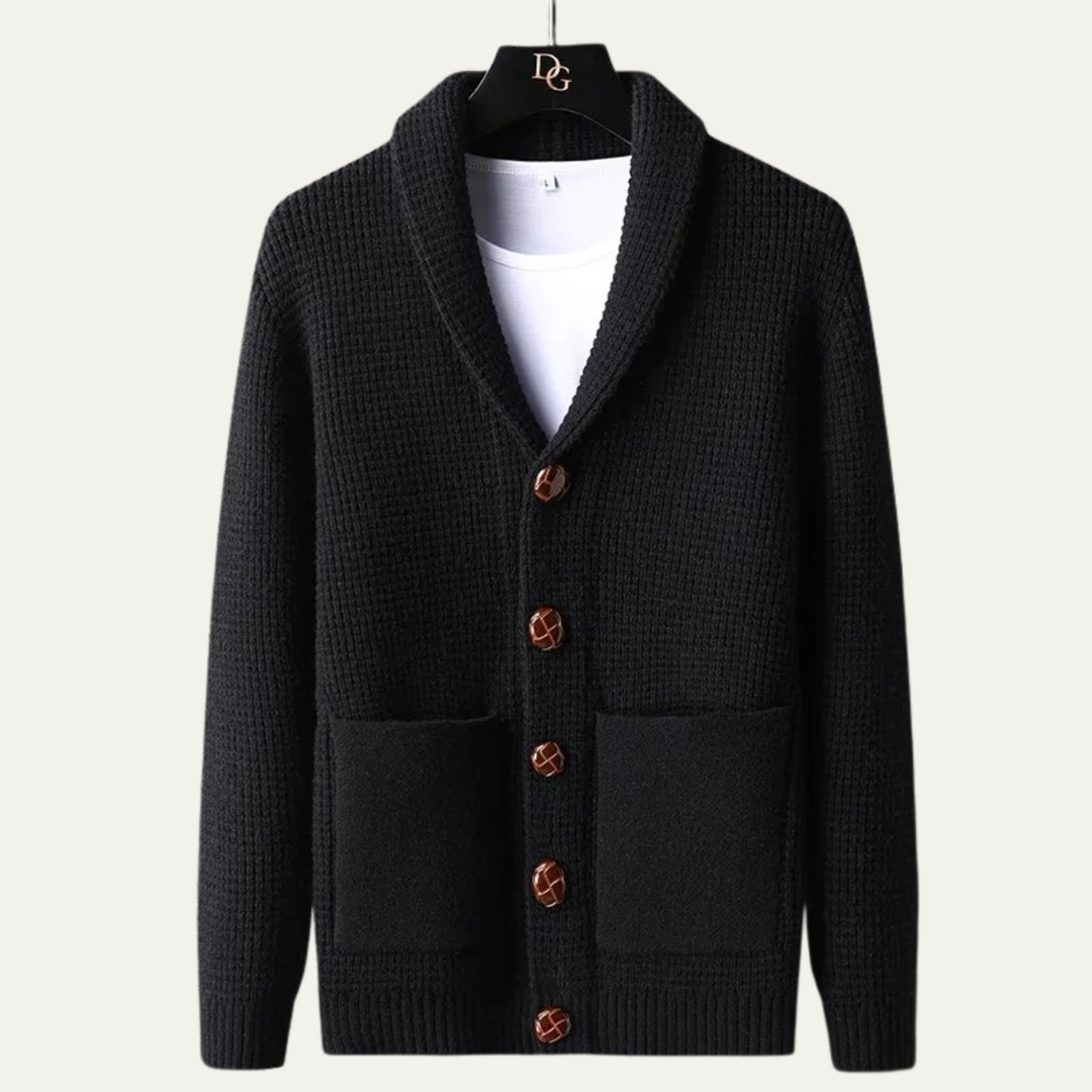 The Parisian Men's Thick Knit Shawl Collar Button Up Cardigan