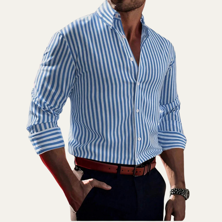 The Piacenza Men’s Casual Button-Down Printed Striped Shirt
