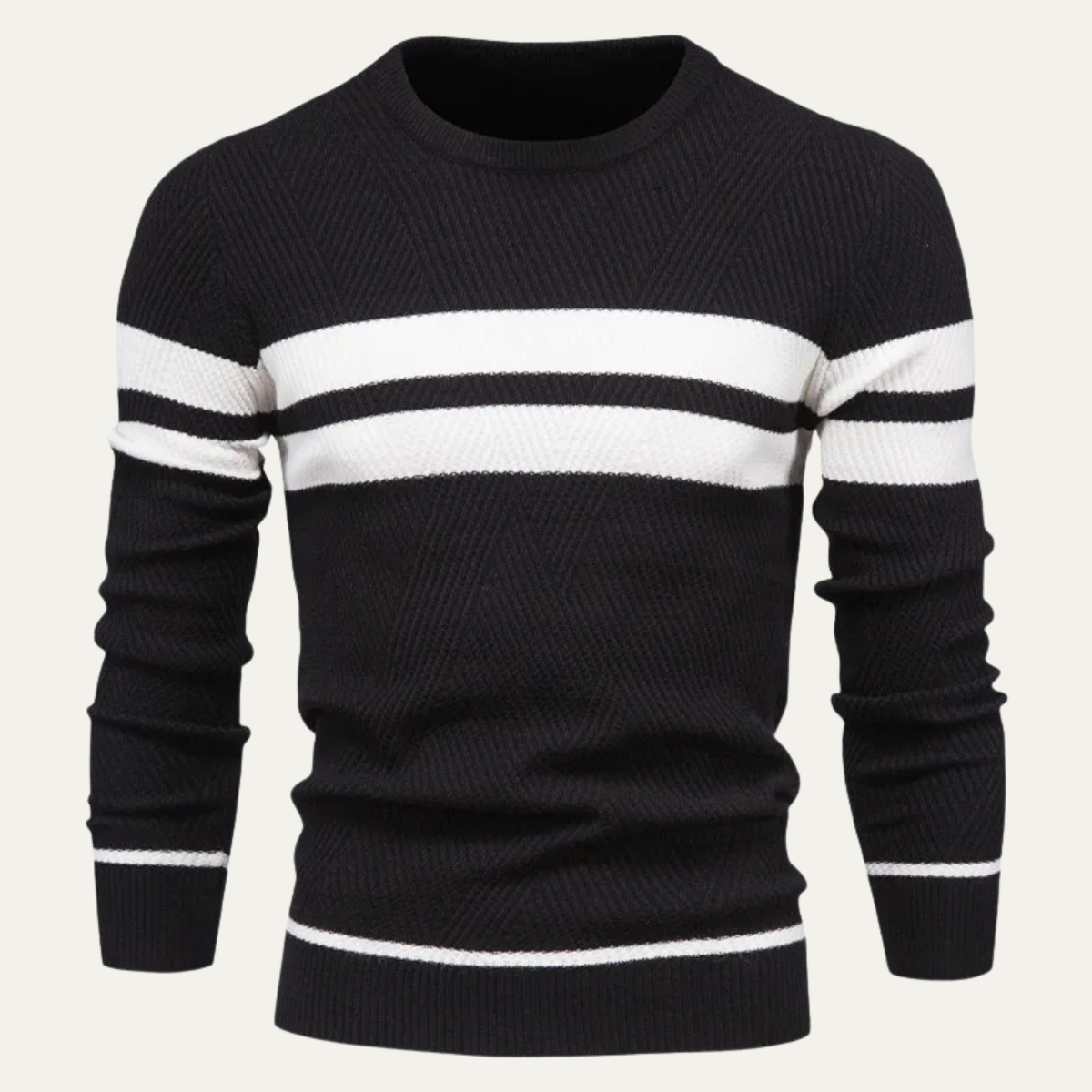 The Glamorgan Men's Casual Knitted White Stripes Sweater