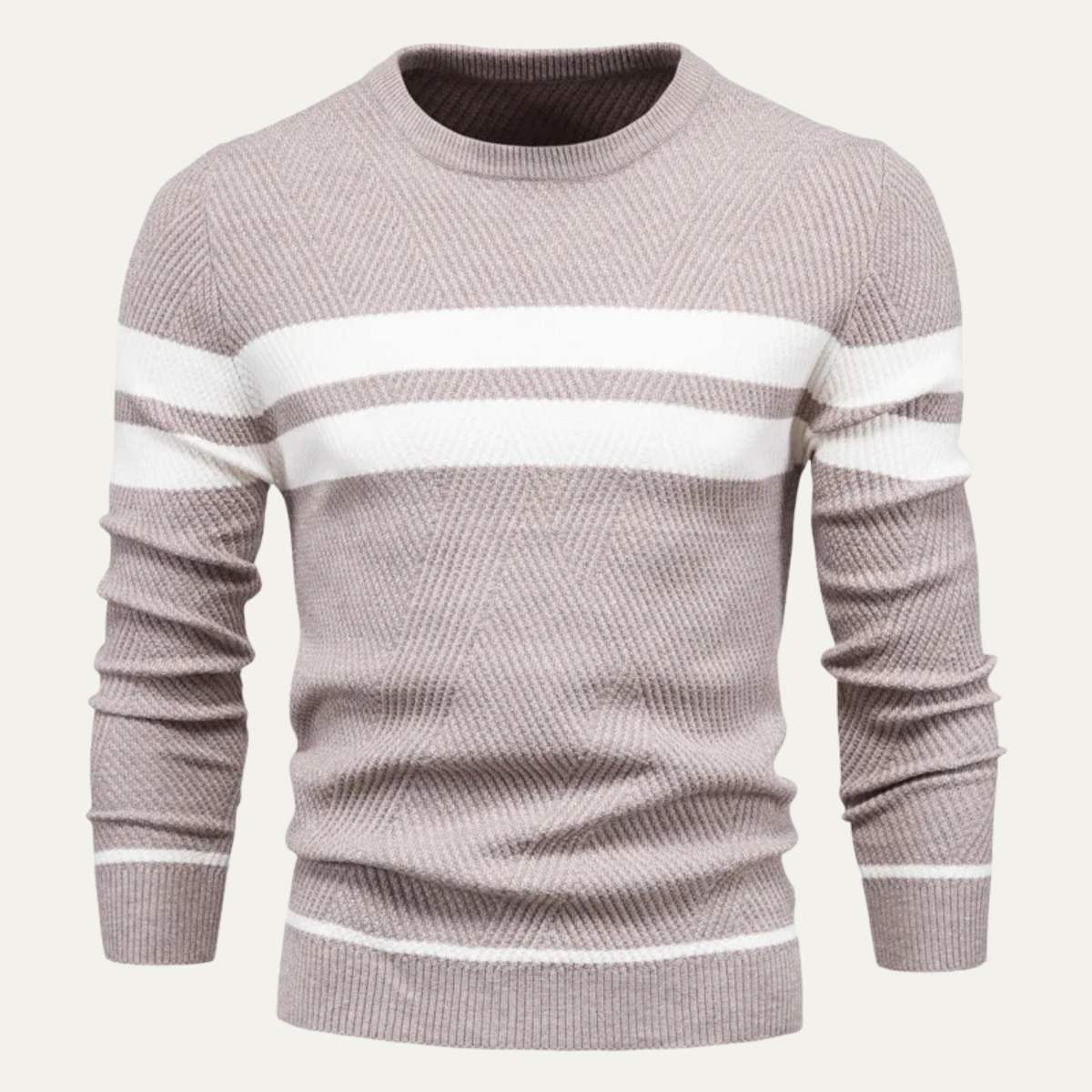 The Glamorgan Men's Casual Knitted White Stripes Sweater