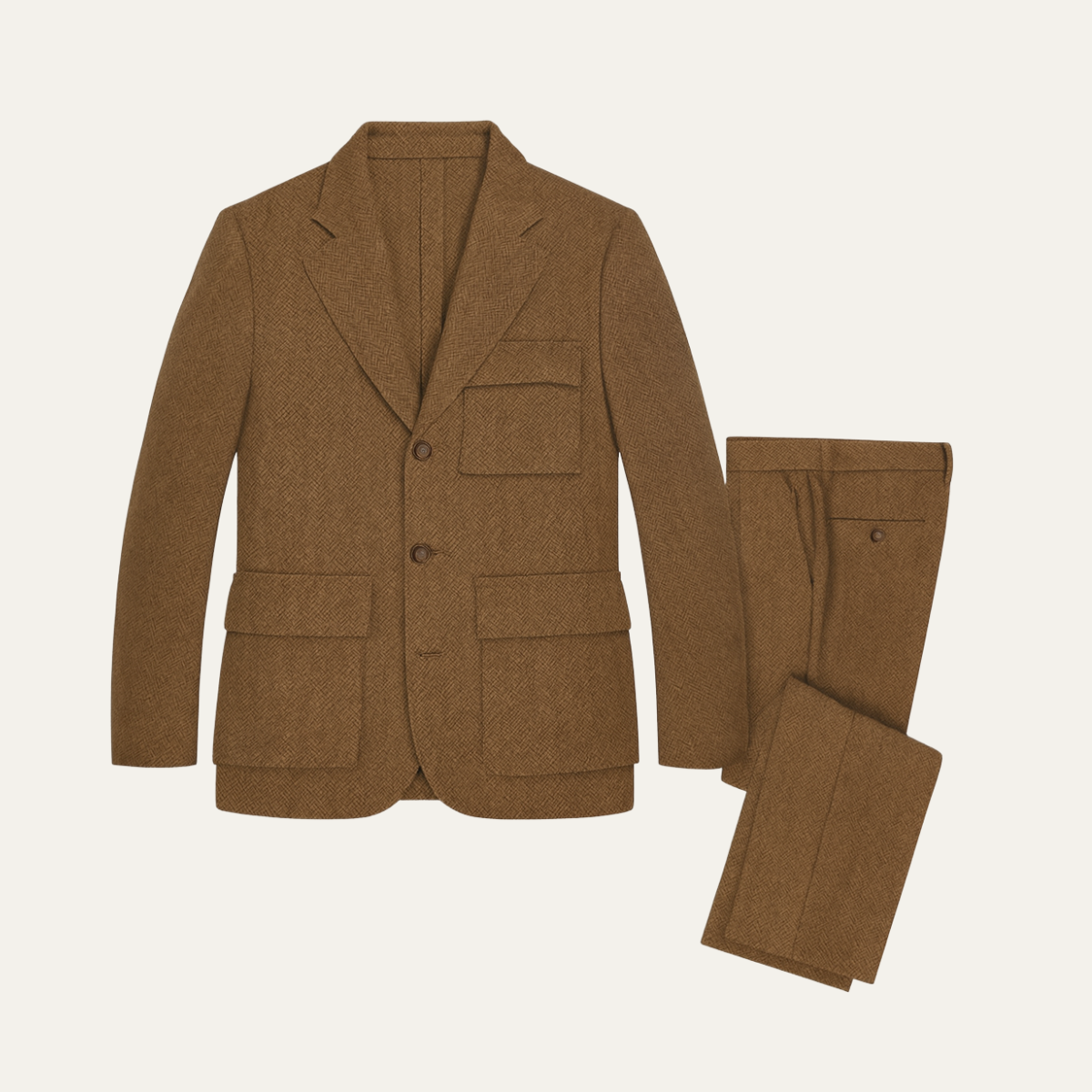 The Como Men’s Smart 3 Piece Tweed Suit – Herringbone Blazer, Waistcoat & Pants