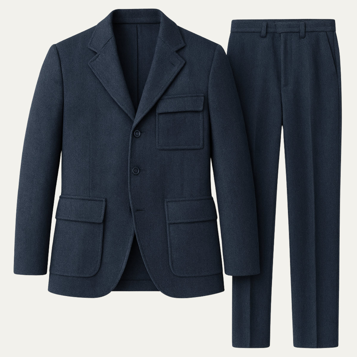 The Portofino Men’s Elegant 3 Piece Tweed Suit – Herringbone Blazer, Waistcoat & Pants