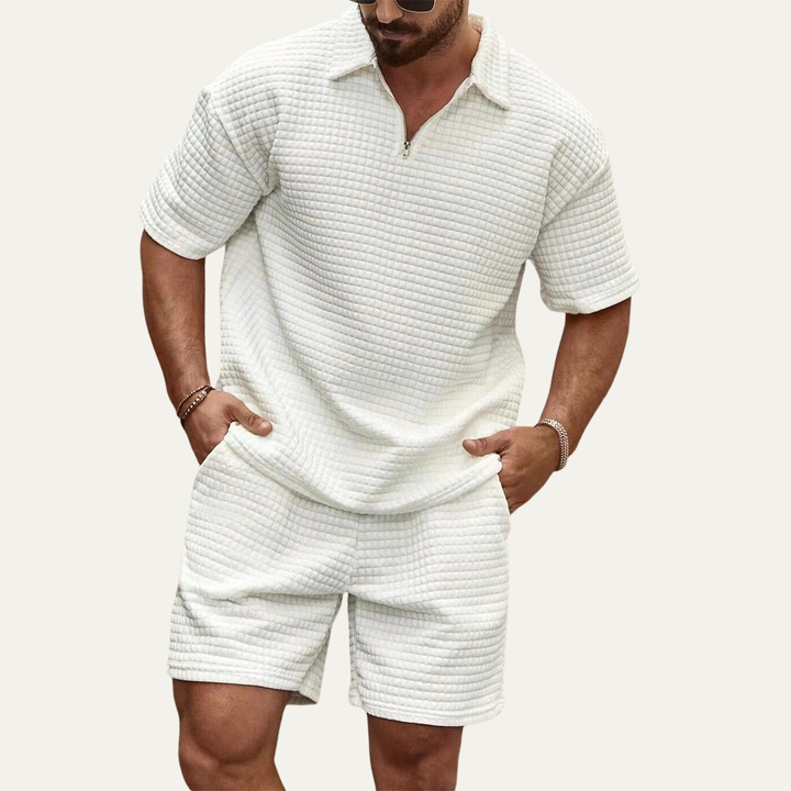 The Willowmont Men’s Summer Waffle Knit Set – Polo & Shorts