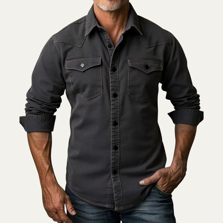 The Glenwood Court Men’s Vintage Dark Gray Denim Shirt