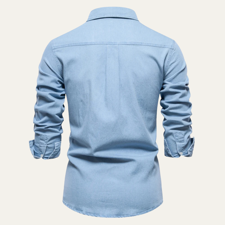 The Crestfall Ridge Men’s Slim Fit Denim Shirt with Double Pockets