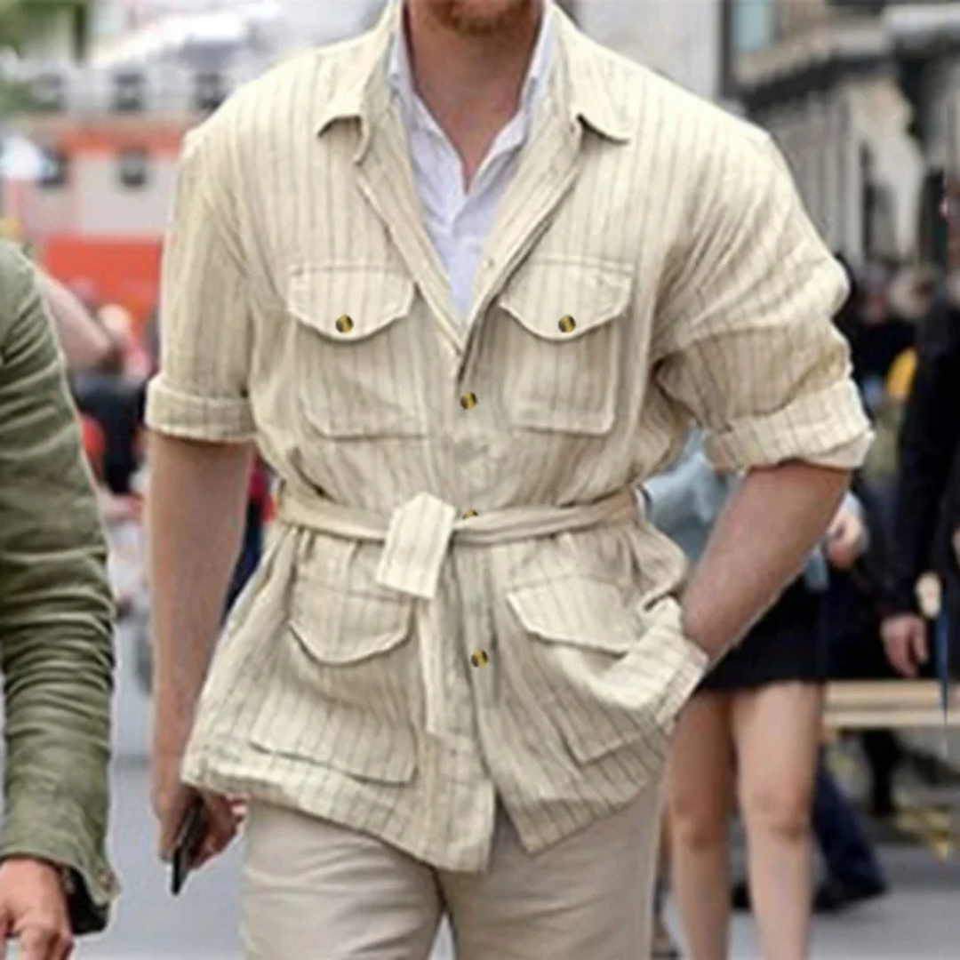 The Lewis Men’s Lightweight Striped Linen Shirt with Belt