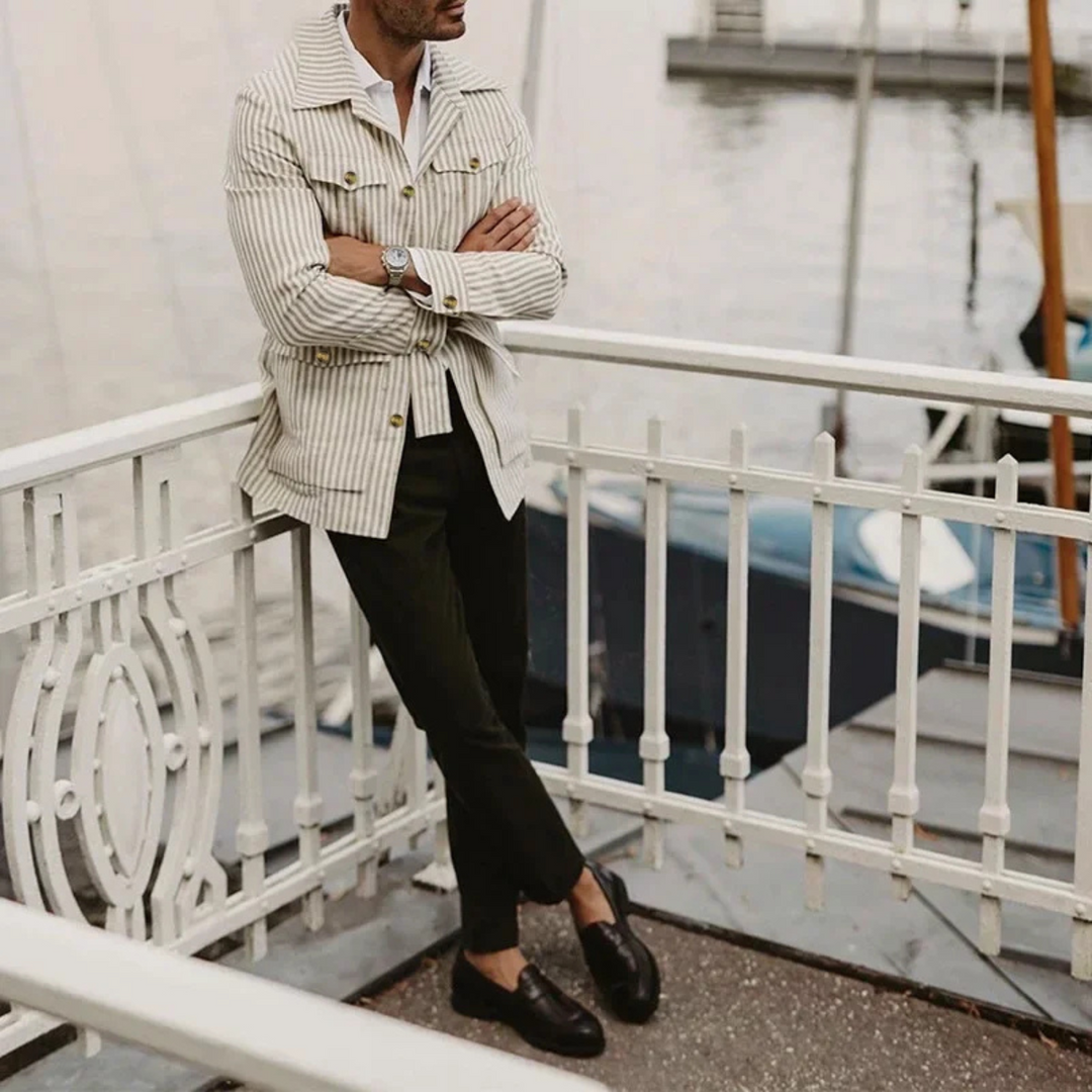 The Lewis Men’s Lightweight Striped Linen Shirt with Belt