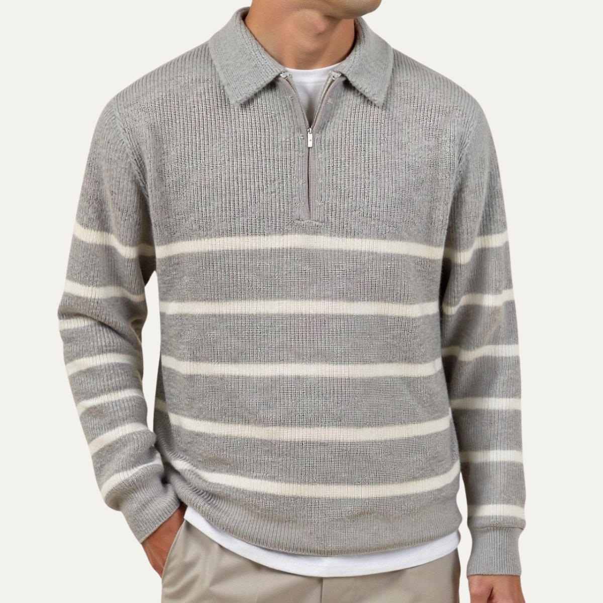 The Woodstock Men's Half Zip Striped Knit Sweater