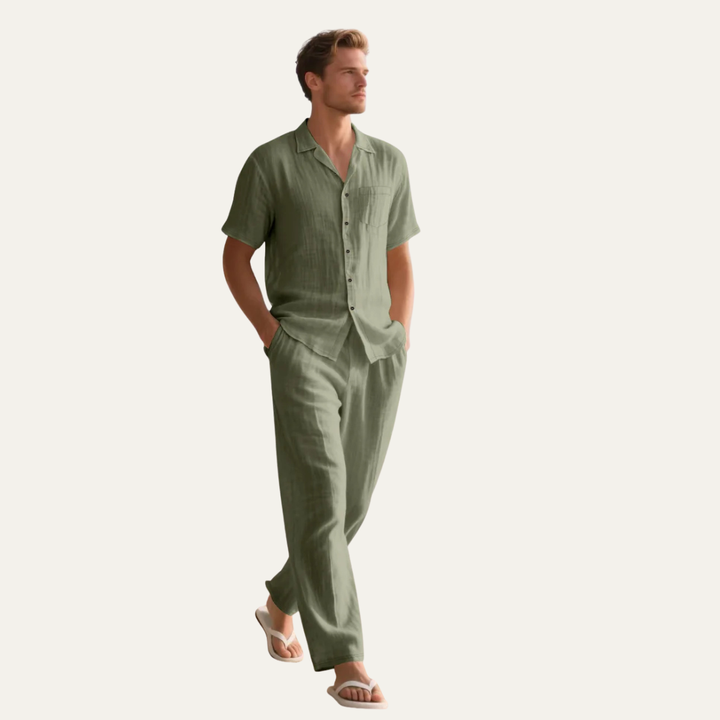 The Brookcrest Ridge Men’s Cotton Casual Summer Set – Shirt & Pants