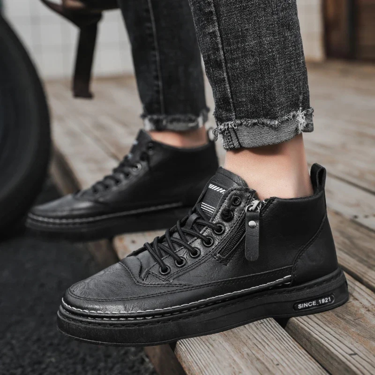 The Cannaregio Men’s Casual Leather High Ankle Shoes with Side Zipper