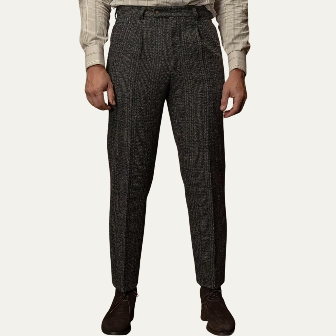 The Berrima Men’s Smart Casual Tweed Check Tailored Dress Pants – Black