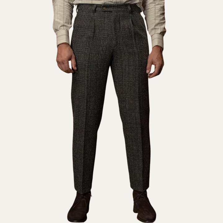 The Berrima Men’s Smart Casual Tweed Check Tailored Dress Pants – Black