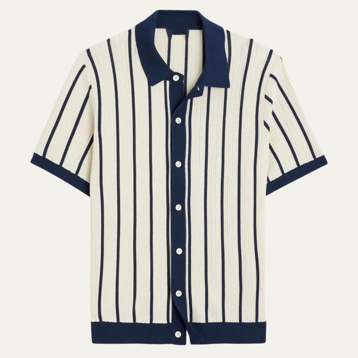 The Sassicaia Men’s Striped Knit Button-Up Cardigan Polo Shirt