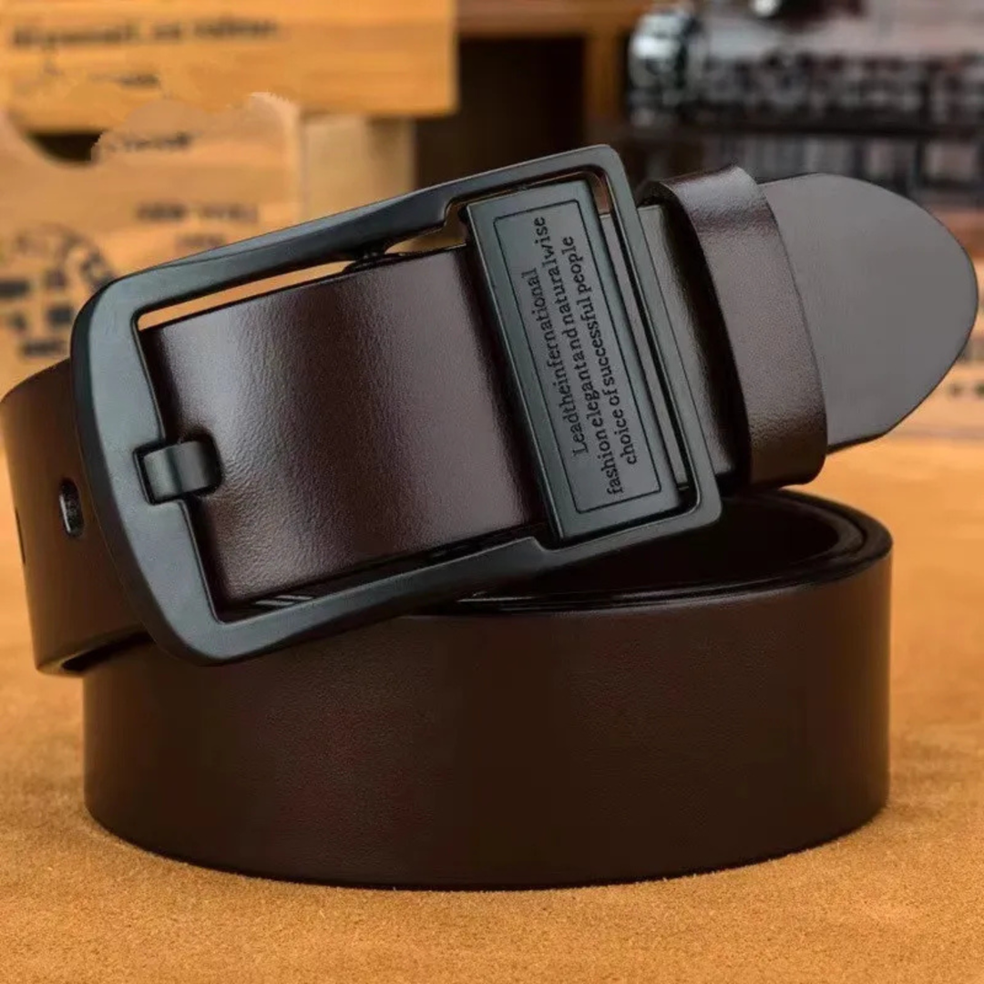 The Brighton Men’s Classic Metal Buckle Leather Cowhide Belt