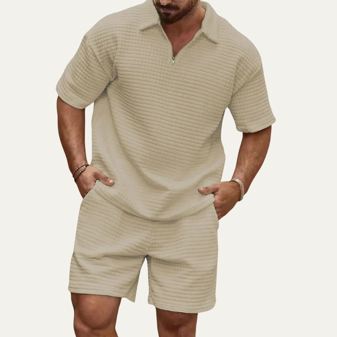 The Blackridge Men’s Trendy Waffle Knit Set – Polo & Shorts
