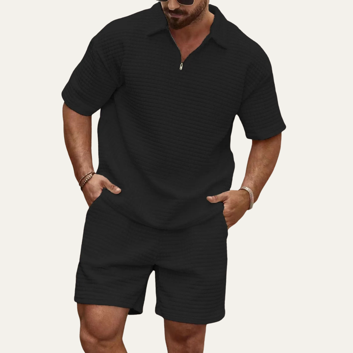 The Blackridge Men’s Trendy Waffle Knit Set – Polo & Shorts