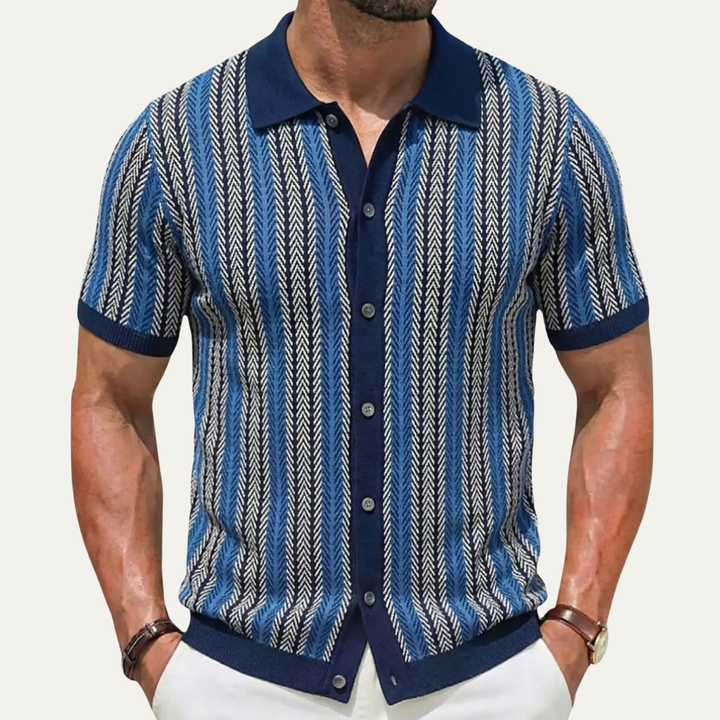 The Montalcino Men’s Retro Striped Knit Lightweight Polo Shirt