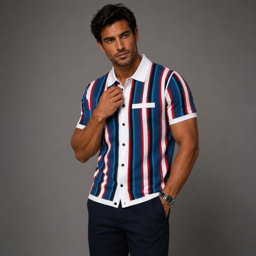 The San Gimignano Men’s Retro Striped Knit Trendy Polo Shirt