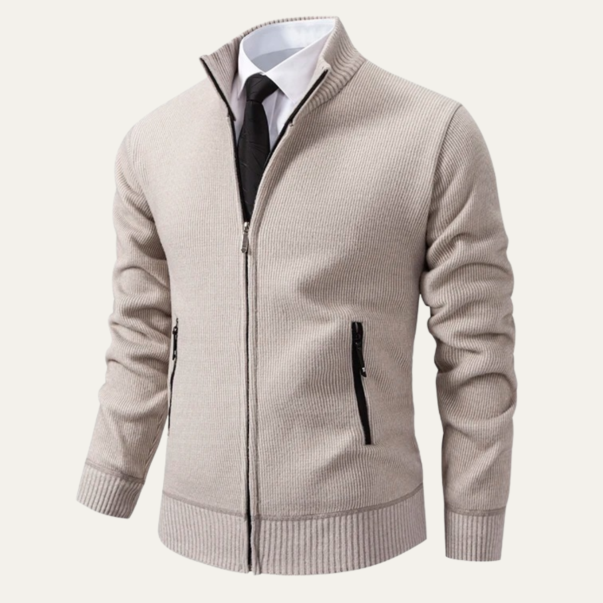 The Inverness Men’s Elegant Knit Zip Cardigan with Pockets