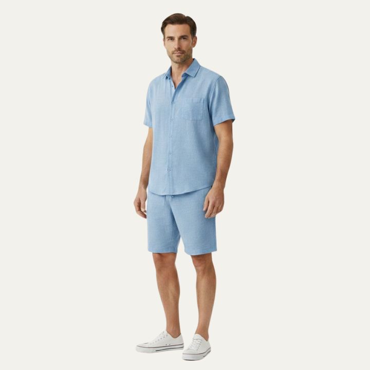 The Willowford Ridge Men’s Breathable Summer Linen Set –Shirt & Shorts