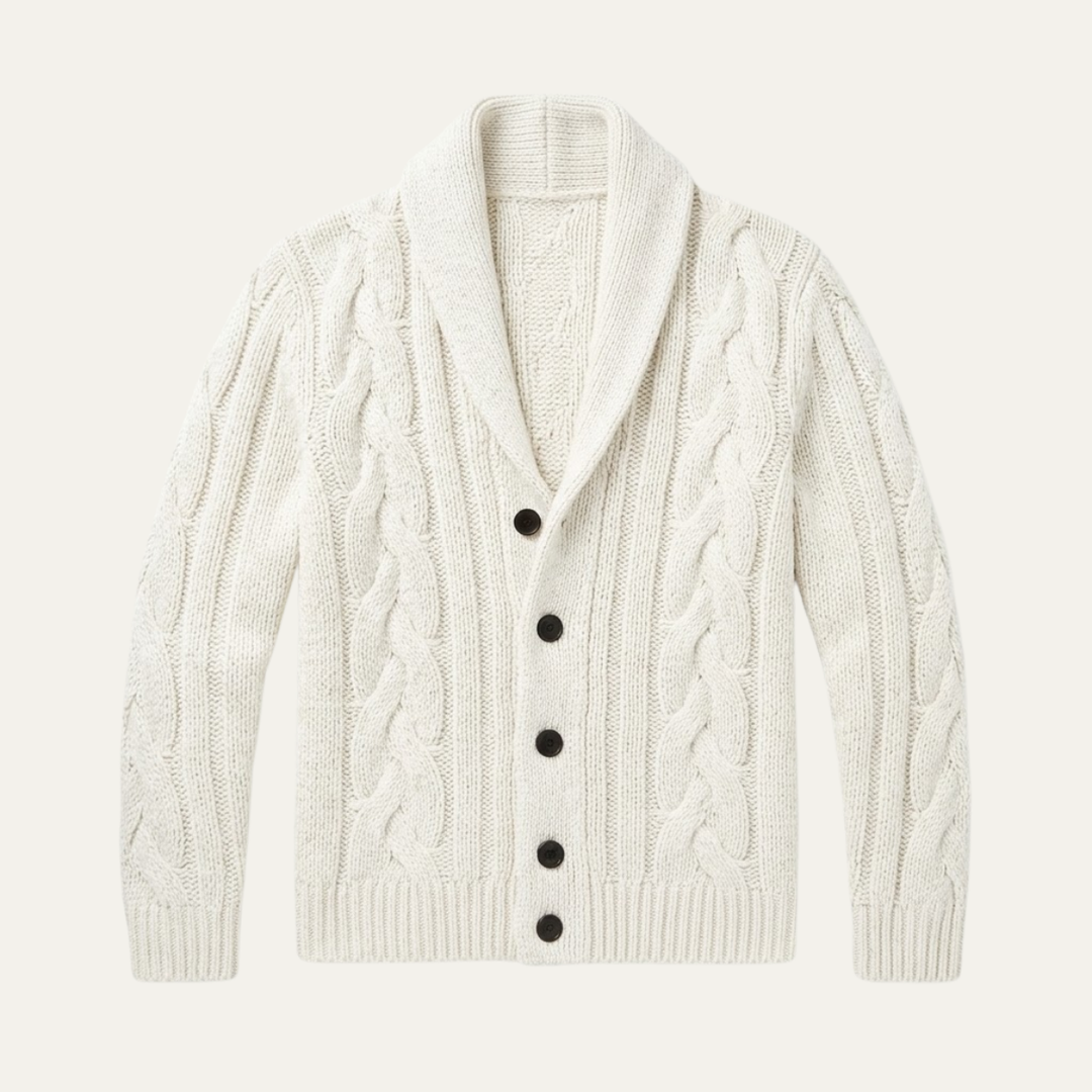 The Rome Men’s Casual Button Up Cable Knit Shawl Collar Cardigan