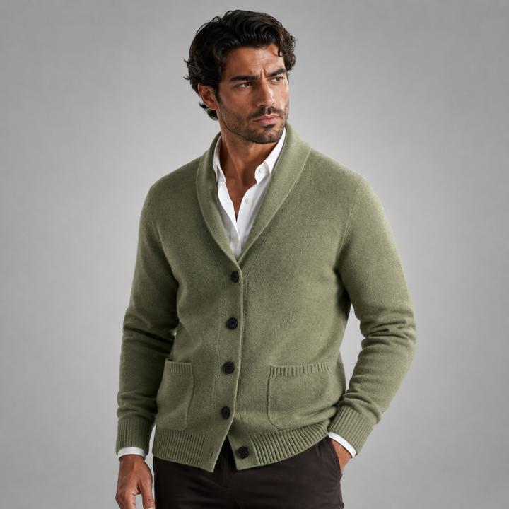 The Serravalle Men’s Button Up Knit Cashmere Shawl Collar Cardigan