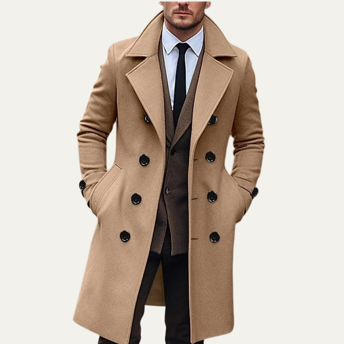 The Otranto Men’s Double Breasted Long Wool Trench Coat