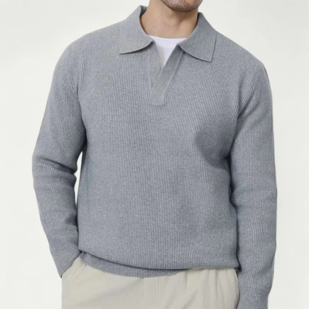 The Portofino Knitted Long Sleeve Polo Sweater for Men - Open Collar