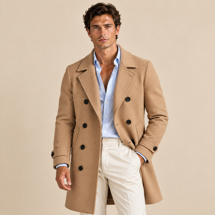 The Otranto Men’s Double Breasted Long Wool Trench Coat