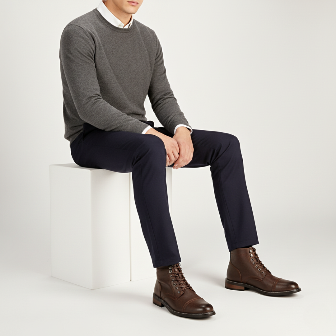 The Porto Cervo Men’s Durable  Faux Leather Lace Up Ankle Boots