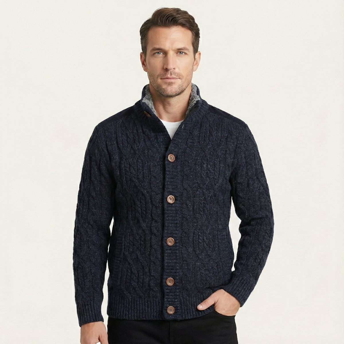 The Maplewood Men’s Winter Fleece Lined Wool Cardigan