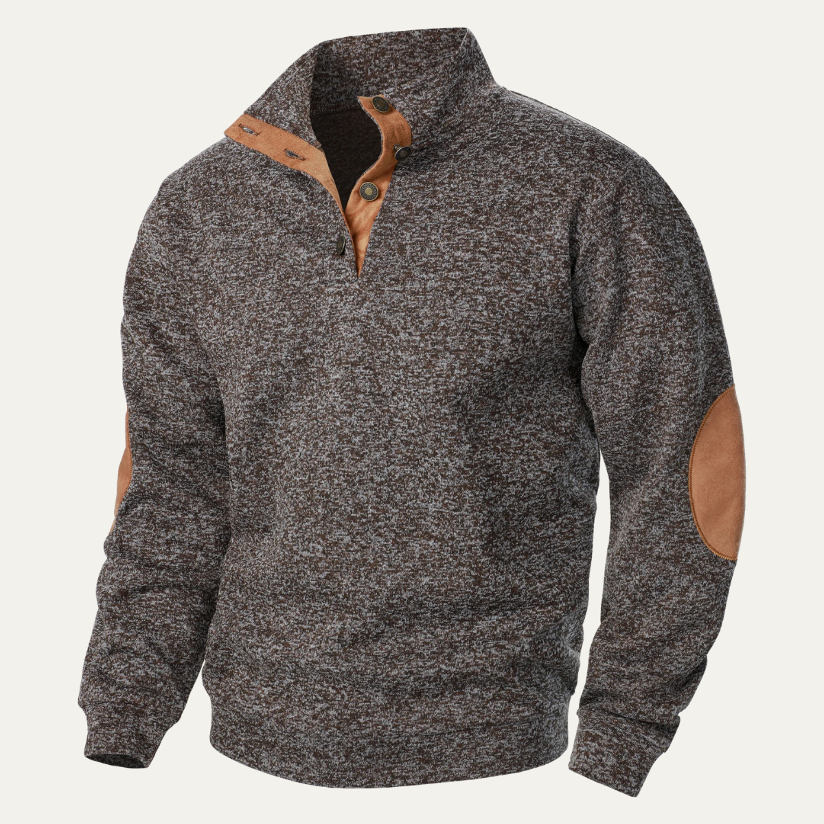 The Oakcrest Men's Stand Collar Fleece Sweater with Suede Elbow Patches