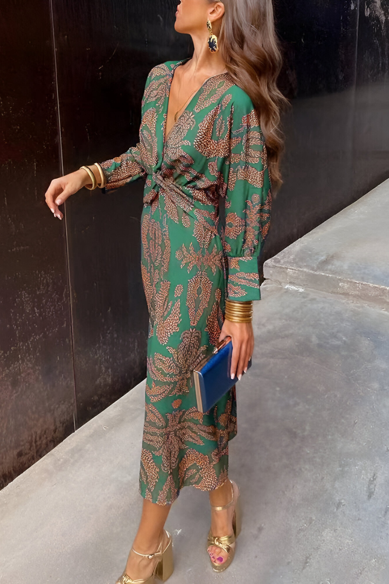 Women's Floral Midi Dress with Twist Waist