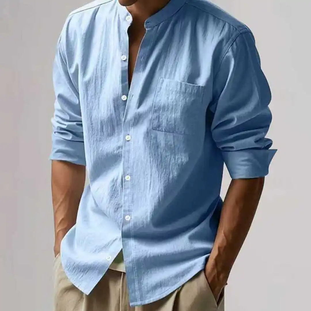 The Manly Men’s Casual Button Up Linen Long Sleeve Shirt with Pocket